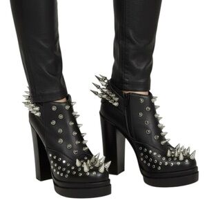 Jeffrey Campbell Clive Spiked Leather Platform Boots Black Silver Womens Size 5